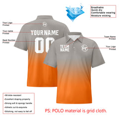 Benutzerdefinierte Grau Orange Fußball Gradient Polo-Shirts Fügen Sie Ihr Einzigartiges hinzu Logo/Name/Nummer