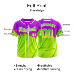 Benutzerdefiniert Lila Grün Baseball Uniformen Drucken für Jungs Mädchen und Kinder Machen Ihr Team Mehr Vielfältig