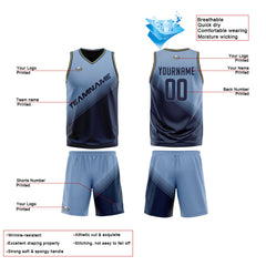 Benutzerdefinierte Blau Reversible Basketball Jersey Personalisierte Print Name Nummer Logo