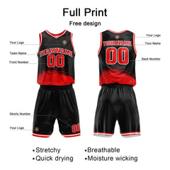 Benutzerdefinierter Schwarz Rot Basketball Jersey Uniform Anzug gedruckt Ihr Logo Name Nummer