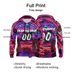 Benutzerdefinierter Sweatshirt-Hoodie für Mann, Frau, Mädchen, Junge. Drucken Sie Ihr Logo, Ihren Namen und Ihre Nummer Neon Skelett