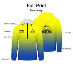 Anpassbare Gelb Blau Winddichte Softshell Kapuzenjacke - Vollverschluss, Logo- & Text-Druck