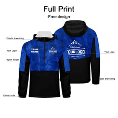 Anpassbare Blau Camouflage Winddichte Softshell Kapuzenjacke - Vollverschluss, Logo- & Text-Druck