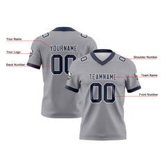 Benutzerdefinierte Grau Marine Fußball Trikots Personalisierter Name Nummer Logo