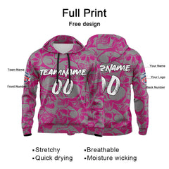 Benutzerdefinierter Sweatshirt-Hoodie für Mann, Frau, Mädchen, Junge. Drucken Sie Ihr Logo, Ihren Namen und Ihre Nummer Rot Violett&Grau