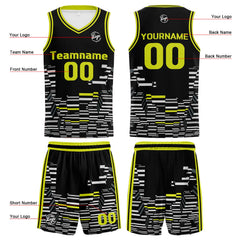 Benutzerdefinierte Schwarz Limettengrün Reversible Basketball Jersey Personalisierte Print Name Nummer Logo