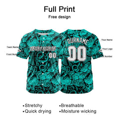 Benutzerdefinierte Baseball Jersey Personalisierte Baseball Shirt genäht und Druck Teal