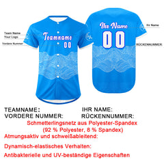 Benutzerdefiniert Blau Weiß Personalisierter Baseball Jersey mit Farbverlauf Team Uniform mit Namen und Nummer