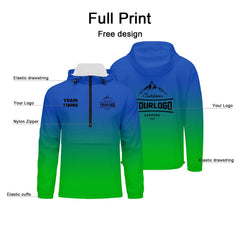 Anpassbare Blau Grün Winddichte Softshell Kapuzenjacke - Vollverschluss, Logo- & Text-Druck