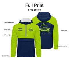 Anpassbare Marine Neon Grün Winddichte Softshell Kapuzenjacke - Vollverschluss, Logo- & Text-Druck