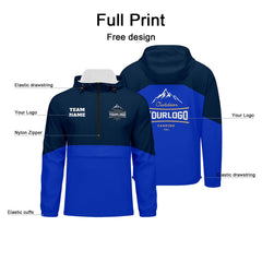 Anpassbare Marine Blau Winddichte Softshell Kapuzenjacke - Vollverschluss, Logo- & Text-Druck