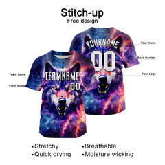 Benutzerdefinierte Baseball Jersey Personalisierte Baseball Shirt genäht und Druck Sternenhimmel Wolf