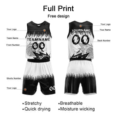 Benutzerdefinierter Schwarz Weiß Basketball Jersey Uniform Anzug gedruckt Ihr Logo Name Nummer