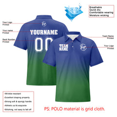 Benutzerdefinierte Blau Grün Fußball Gradient Polo-Shirts Fügen Sie Ihr Einzigartiges hinzu Logo/Name/Nummer