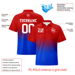 Benutzerdefinierte Rot Blau Fußball Gradient Polo-Shirts Fügen Sie Ihr Einzigartiges hinzu Logo/Name/Nummer