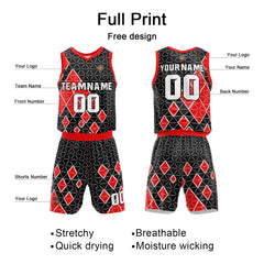 Benutzerdefinierter Schwarz Rot Basketball Jersey Uniform Anzug gedruckt Ihr Logo Name Nummer