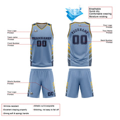 Benutzerdefinierter Blau Gelb Basketball Jersey Uniform Anzug gedruckt Ihr Logo Name Nummer