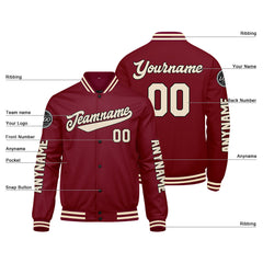Maßgeschneiderte Crimson Creme Letterman Varsity Jacket Individuelle Stickerei Druck nach Ihrem Wunsch