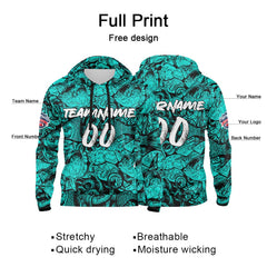 Benutzerdefinierter Sweatshirt-Hoodie für Mann, Frau, Mädchen, Junge. Drucken Sie Ihr Logo, Ihren Namen und Ihre Nummer Teal