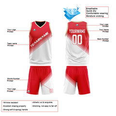 Benutzerdefinierte Rot Weiß Reversible Basketball Jersey Personalisierte Print Name Nummer Logo