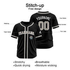 Benutzerdefinierte Baseball Jersey Personalisierte Baseball Shirt genäht und Druck Schwarz