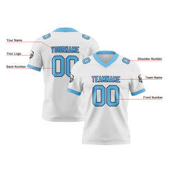 Benutzerdefinierte Weiß Himmelblau Fußball Trikots Personalisierter Name Nummer Logo
