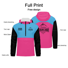 Anpassbare Hellblau Rosa Schwarz Winddichte Softshell Kapuzenjacke - Vollverschluss, Logo- & Text-Druck