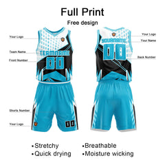 Benutzerdefinierter Hellblau Basketball Jersey Uniform Anzug gedruckt Ihr Logo Name Nummer