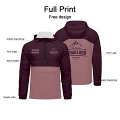 Anpassbare Burgundisch Winddichte Softshell Kapuzenjacke - Vollverschluss, Logo- & Text-Druck