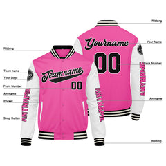 Maßgeschneiderte Rosa Weiß Letterman Varsity Jacket Individuelle Stickerei Druck nach Ihrem Wunsch