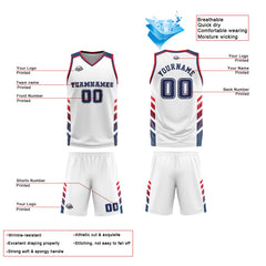 Benutzerdefinierter Weiß Blau Basketball Jersey Uniform Anzug gedruckt Ihr Logo Name Nummer