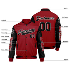 Maßgeschneiderte Rot Schwarz Letterman Varsity Jacket Individuelle Stickerei Druck nach Ihrem Wunsch