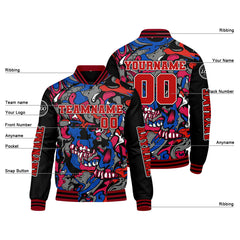 Maßgeschneiderte Rot Königliche Letterman Varsity Jacket Individuelle Stickerei Druck nach Ihrem Wunsch