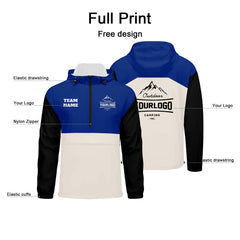 Anpassbare Blau Creme Schwarz Winddichte Softshell Kapuzenjacke - Vollverschluss, Logo- & Text-Druck