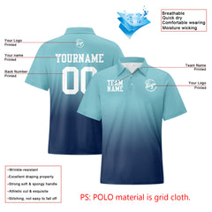 Benutzerdefinierte Hellblau Marine Fußball Gradient Polo-Shirts Fügen Sie Ihr Einzigartiges hinzu Logo/Name/Nummer