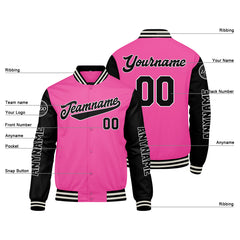 Maßgeschneiderte Rosa Schwarz Letterman Varsity Jacket Individuelle Stickerei Druck nach Ihrem Wunsch