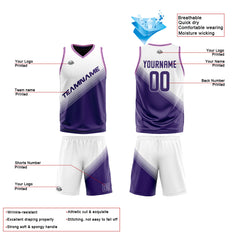Benutzerdefinierte Weiß Lila Reversible Basketball Jersey Personalisierte Print Name Nummer Logo