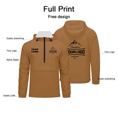 Anpassbare Braun Winddichte Softshell Kapuzenjacke - Vollverschluss, Logo- & Text-Druck