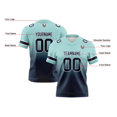 Benutzerdefinierte Hell Türkis Marineblau Gradient Fußball Trikots Personalisierter Name Nummer Logo