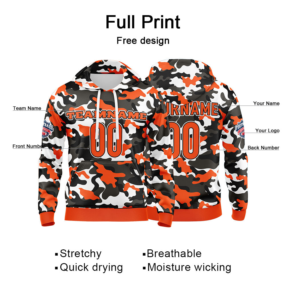 Benutzerdefinierter Sweatshirt-Hoodie für Mann, Frau, Mädchen, Junge. Drucken Sie Ihr Logo, Ihren Namen und Ihre Nummer Orange-Schwarz