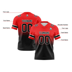 Benutzerdefinierte Rot & Schwarz Gradient Fußball Trikots Personalisierter Name Nummer Logo