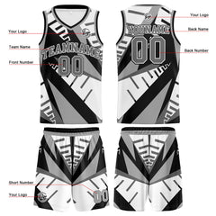 Benutzerdefinierter Weiß Schwarz Grau Basketball Jersey Uniform Anzug gedruckt Ihr Logo Name Nummer
