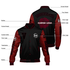 Maßgeschneiderte Schwarzes Claret Letterman Varsity Jacket Individuelle Stickerei Druck nach Ihrem Wunsch