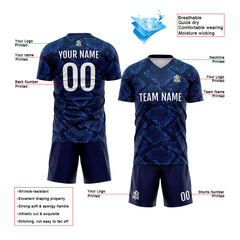 Benutzerdefinierte Dunkelblau Fußball Trikots für Männer Frauen Personalisierte Fußball Uniformen für Erwachsene und Kind