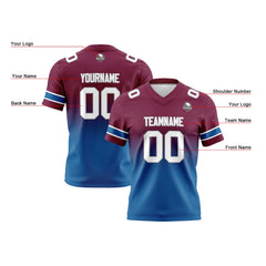 Benutzerdefinierte Burgunderrot Blau Gradient Fußball Trikots Personalisierter Name Nummer Logo