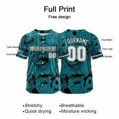 Benutzerdefinierte Baseball Jersey Personalisierte Baseball Shirt genäht und Druck Monster-Mitternachtsgrün