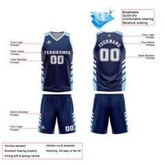 Benutzerdefinierter Marine Weiß Basketball Jersey Uniform Anzug gedruckt Ihr Logo Name Nummer