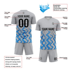 Benutzerdefinierte Grau Blau Fußball Trikots für Männer Frauen Personalisierte Fußball Uniformen für Erwachsene und Kind