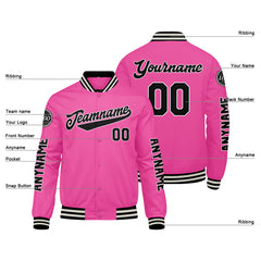 Maßgeschneiderte Rosa Letterman Varsity Jacket Individuelle Stickerei Druck nach Ihrem Wunsch