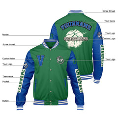 Maßgeschneiderte Grün Royal Letterman Varsity Jacket Individuelle Stickerei Druck nach Ihrem Wunsch